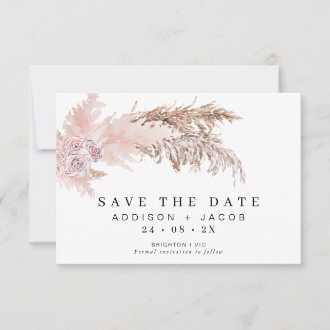 Boho Floral Et Pampas Mariage Enregistrer La Carte (Devant)