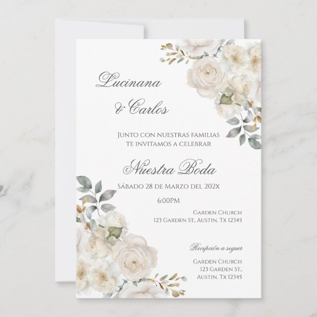 Boho Floral Faire-part de mariage espagnol (Devant)