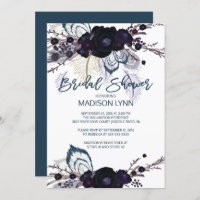 Boho Floral Feather nuptiale Douche Invitation