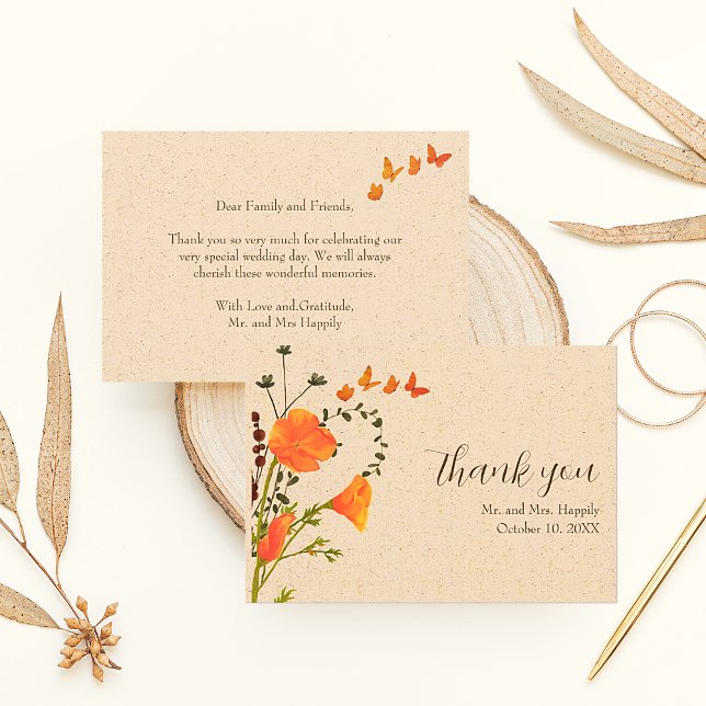 Boho Floral Fleur sauvage Mariage Merci Cartes (Boho Floral Wedding Thank You Cards. Easy to personalize.)
