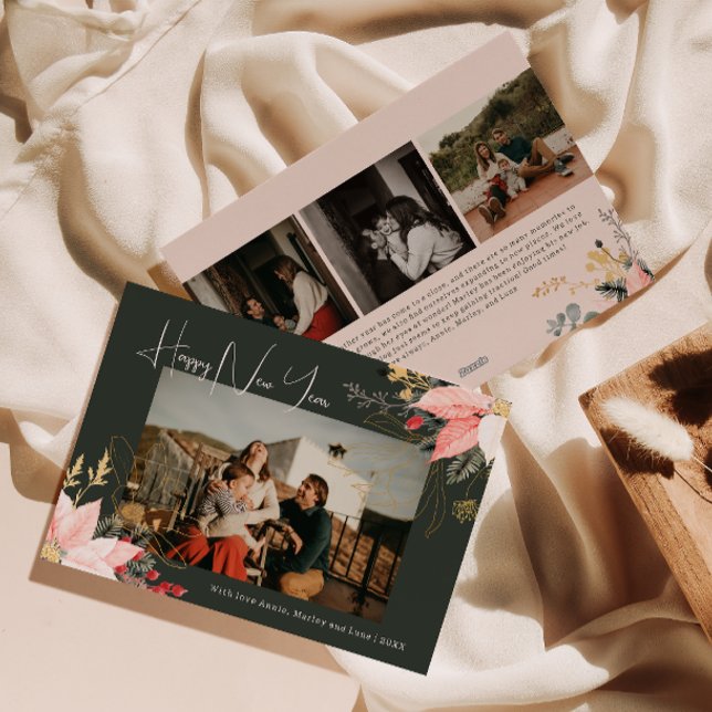 Boho Floral Four Photo Bonne année Carte de vacanc (Créateur téléchargé)