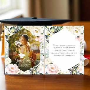Boho Floral Frame Photo Faire-part de graduation