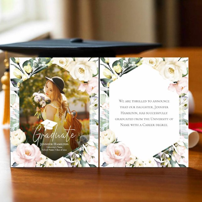Boho Floral Frame Photo Faire-part de graduation (Créateur téléchargé)