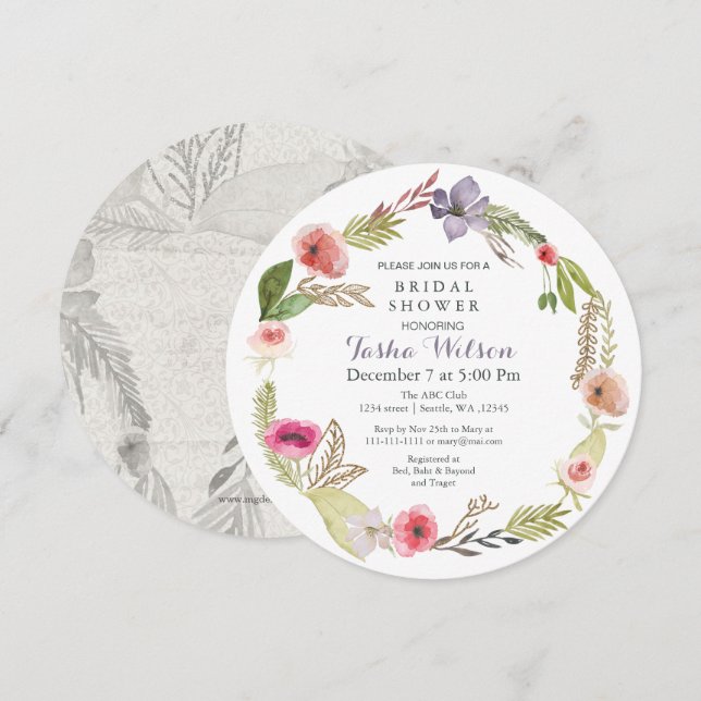 Boho Floral Garden Bridal Douche Invitations (Devant / Derrière)