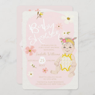 Boho Floral Girl Invitation Baby shower rose