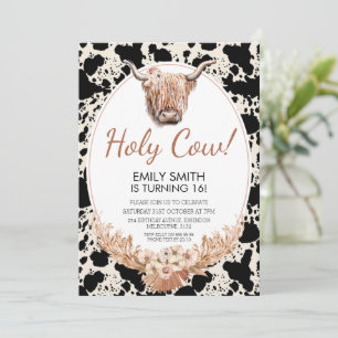 Boho Floral Highland Cow Invitation d'anniversaire