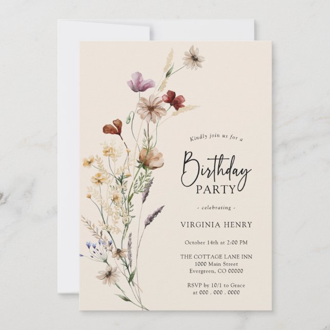 Boho Floral Invitation d'anniversaire (Devant)