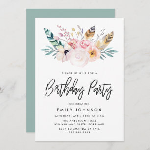 Boho Floral Invitation de fête d'anniversaire