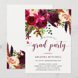 Boho Floral Invitation de la fête de graduation