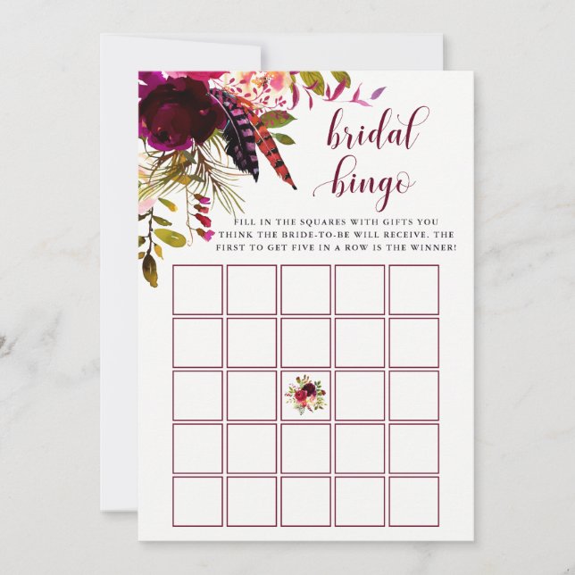 Boho Floral | Jeu de Bingo pour Baby Shower de Mar (Devant)