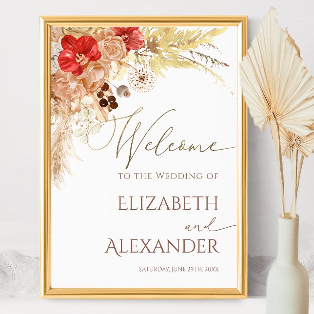 Boho Floral Mariage Affiche de bienvenue Gilded Te (Créateur téléchargé)