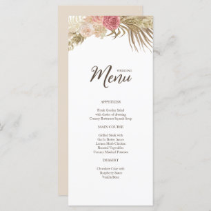 Boho Floral Mariage menu plat