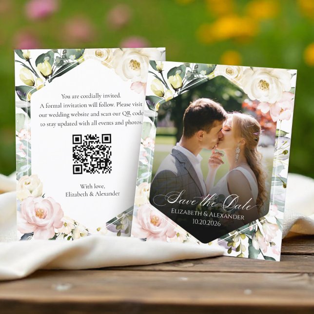 Boho Floral Mariage Photo QR code Enregistrer les  (Créateur téléchargé)