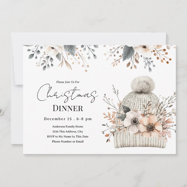 Boho Floral Noël Dîner Invitation (Devant)