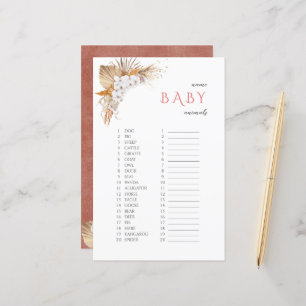 Boho Floral Nom Bébé Animaux Baby shower Jeu