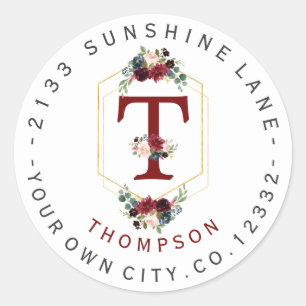 Boho Floral or Monogramme Étiquette de adresse cir