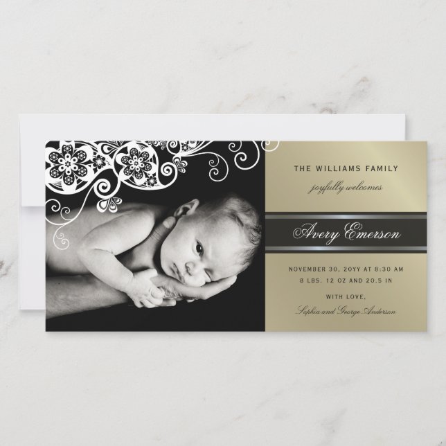 Boho Floral Paisley Élégant Faire-part de naissanc (Devant)