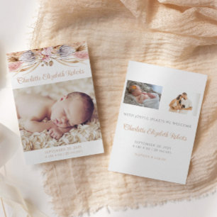 Boho Floral Pampas Faire-part de naissance photo d