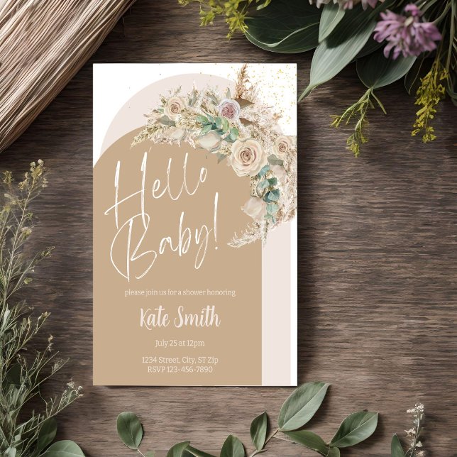 Boho Floral Pampas Genre Révélation des Invitation (Créateur téléchargé)