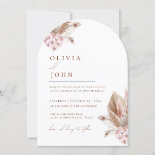 Boho Floral Pampas Grass invitations mariage