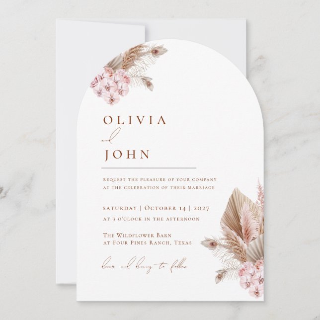 Boho Floral Pampas Grass invitations mariage (Devant)