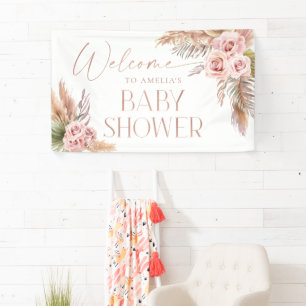 Boho Floral Pampas Rose Gold Welcome Bannière