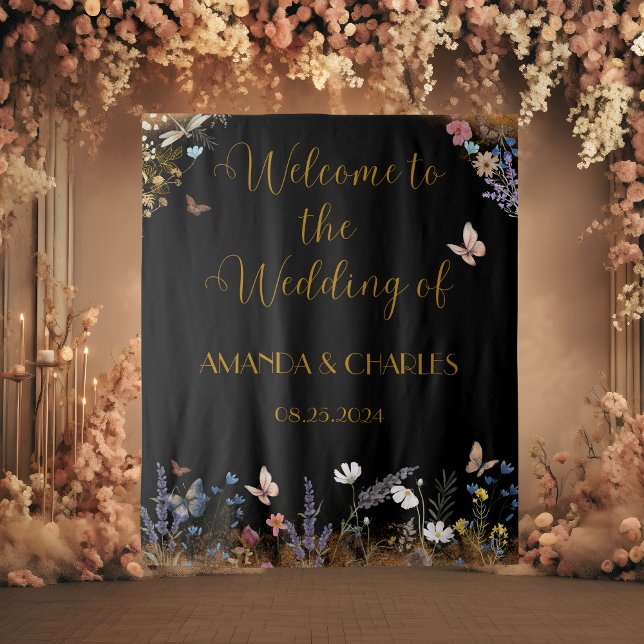 Boho Floral Papillon noir Jardin Tapisserie (Créateur téléchargé)