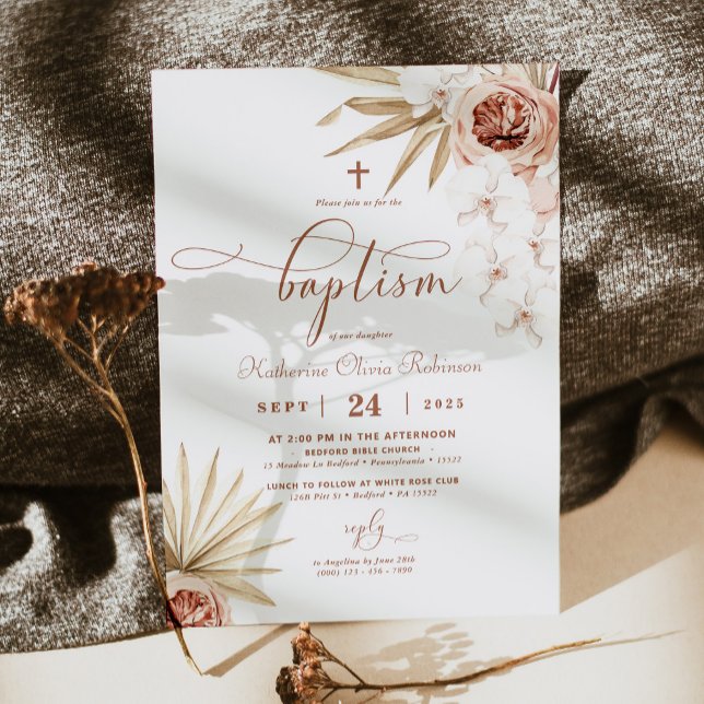 Boho Floral Photo Baptême Invitation (Créateur téléchargé)
