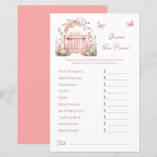 Boho Floral Pink Garden Baby shower Prix Devis (Devant / Derrière)