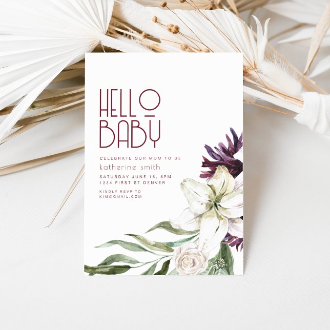 Boho Floral Purple & Lily Baby shower Invitation (Créateur téléchargé)