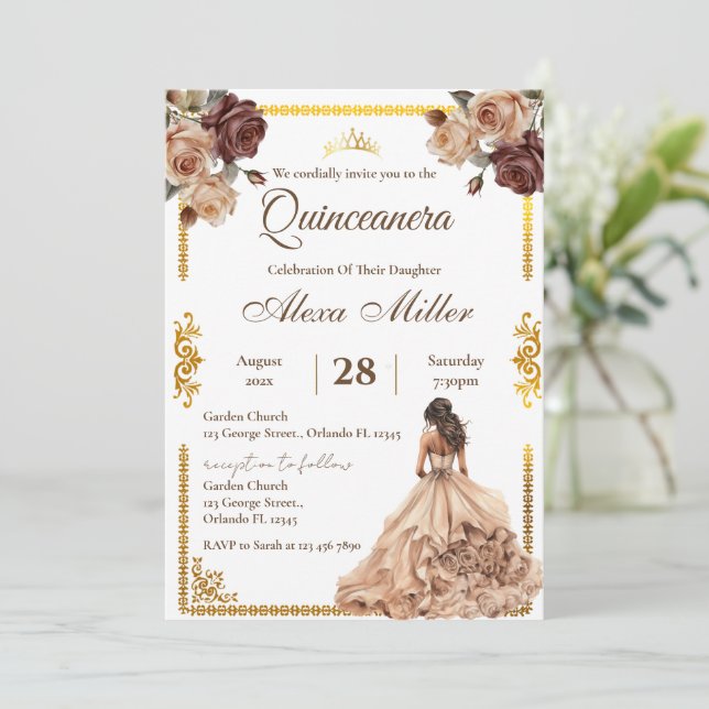 Boho Floral Quinceañera Invitation (Debout devant)