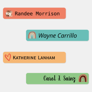 Boho Floral Rainbow Nom personnalisé Étiquettes