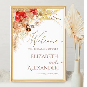 Boho Floral Rehearsal Diner Affiche de bienvenue