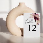 Boho floral rose et bordeaux Numéro de table<br><div class="desc">Habillez vos tables de mariage ou de fête avec votre carte de numéro de table Boho Floral Rose & Bourgogne.</div>