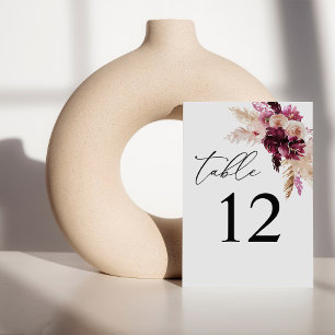 Boho floral rose et bordeaux Numéro de table