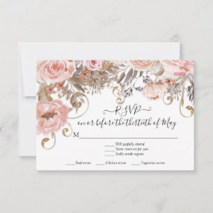 Boho Floral Rose Roses Terre Tonalité RSVP Réponse