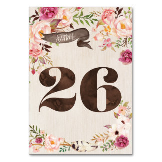 Boho Floral Rustic Mariage Numéro de table Carte 2