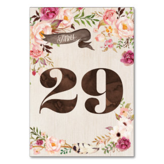 Boho Floral Rustic Mariage Numéro de table Carte 2