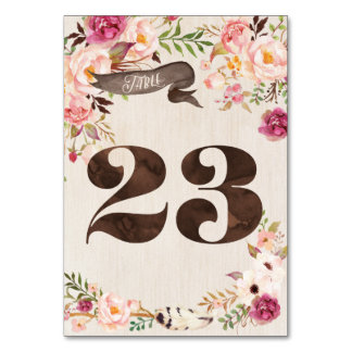 Boho Floral Rustic Mariage Numéro de tableau Carte