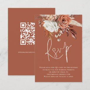 Boho Floral Script QR Code Terracotta Wedding RSVP