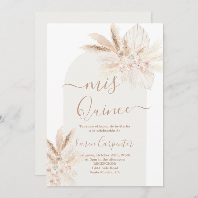 Boho floral séché Quinceanera Invitation (Devant / Derrière)