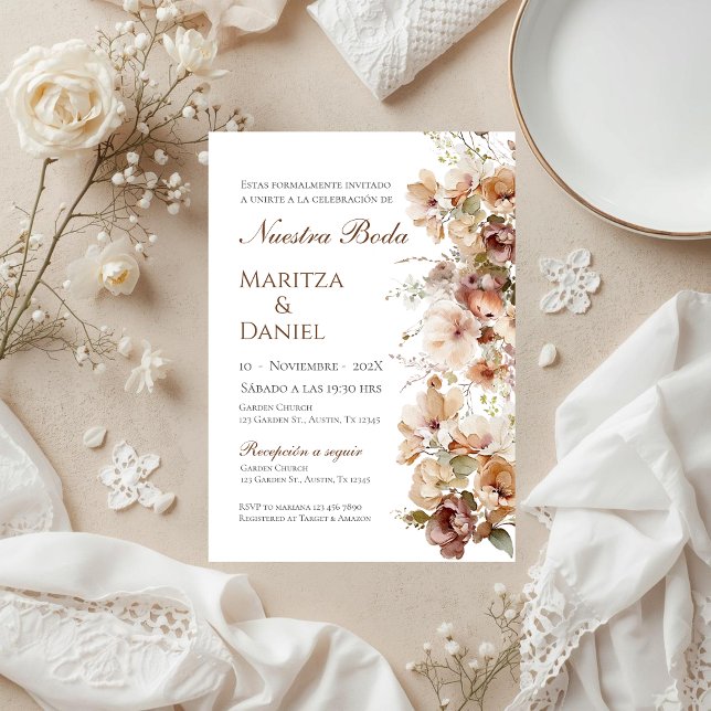 Boho Floral Spanish Wedding Invitation (Créateur téléchargé)