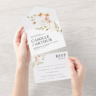 Boho Floral tout en un Faire-part de mariage RSVP