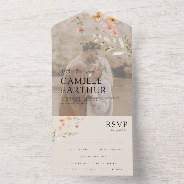 Boho Floral tout en un Faire-part de mariage RSVP (À l'intérieur)