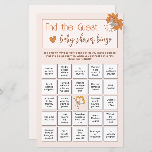 Boho Floral Trouvez le brise-glace Baby shower inv (Devant / Derrière)