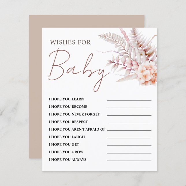 Boho Floral Voeux pour bébé | Jeu Baby shower (Devant / Derrière)
