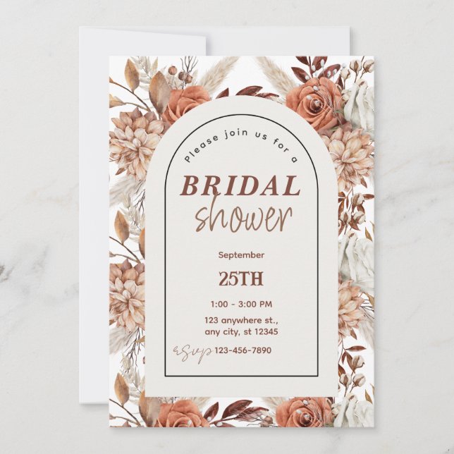Boho Floral Watercolor Invitation de la douche nup (Devant)