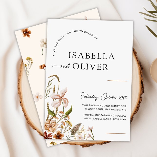 Boho Floral Wedding Enregistrer la date Carte Plat (Boho Floral Wedding Save the Date Flat Card -Front and Back)