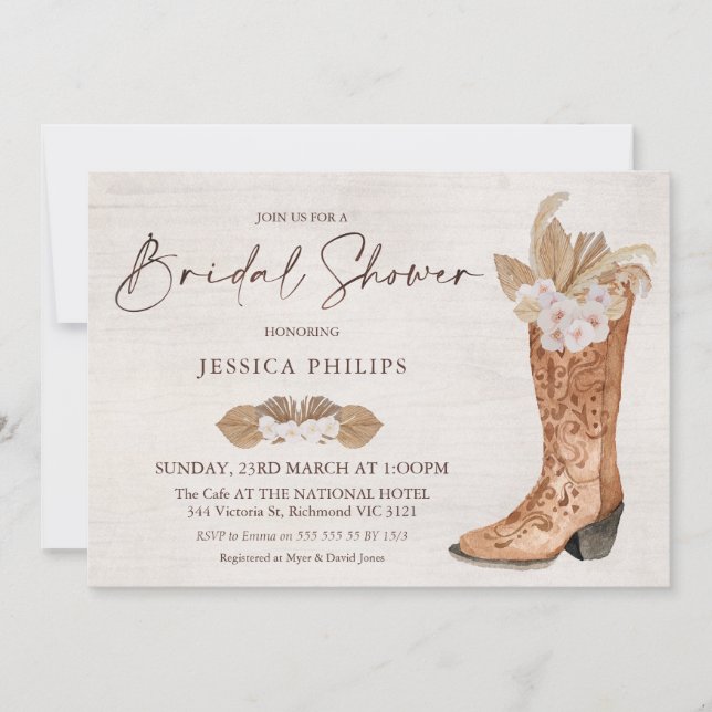 Boho Floral Western Boot nuptiale Invitation (Devant)