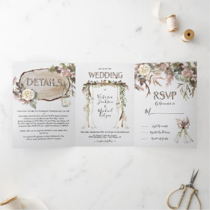 Boho Floral Woodland Mariage Tri-Fold Invitation